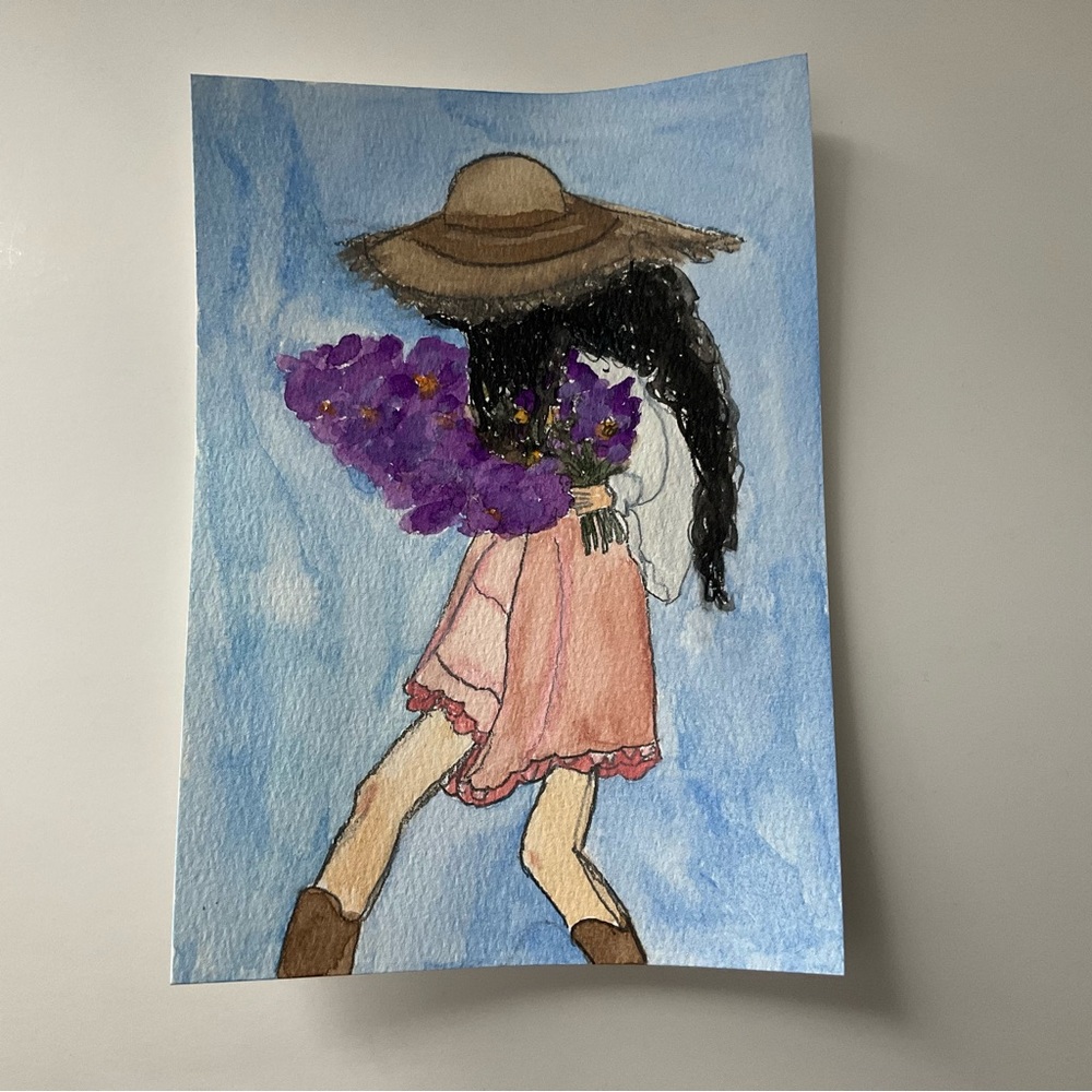 Watercolor Girl With Flowers